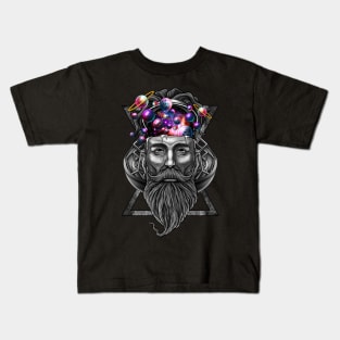 Galaxy man hipster long beard Kids T-Shirt